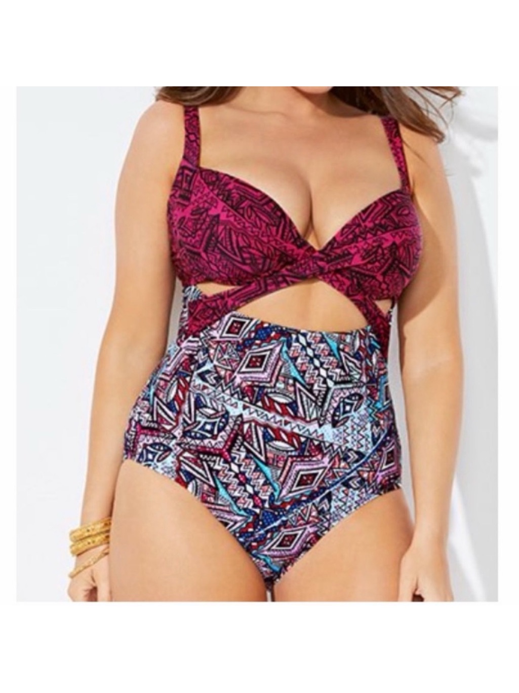 Nwt Underwire Cutout One Piece Abstract Swimsuits For All Size 10